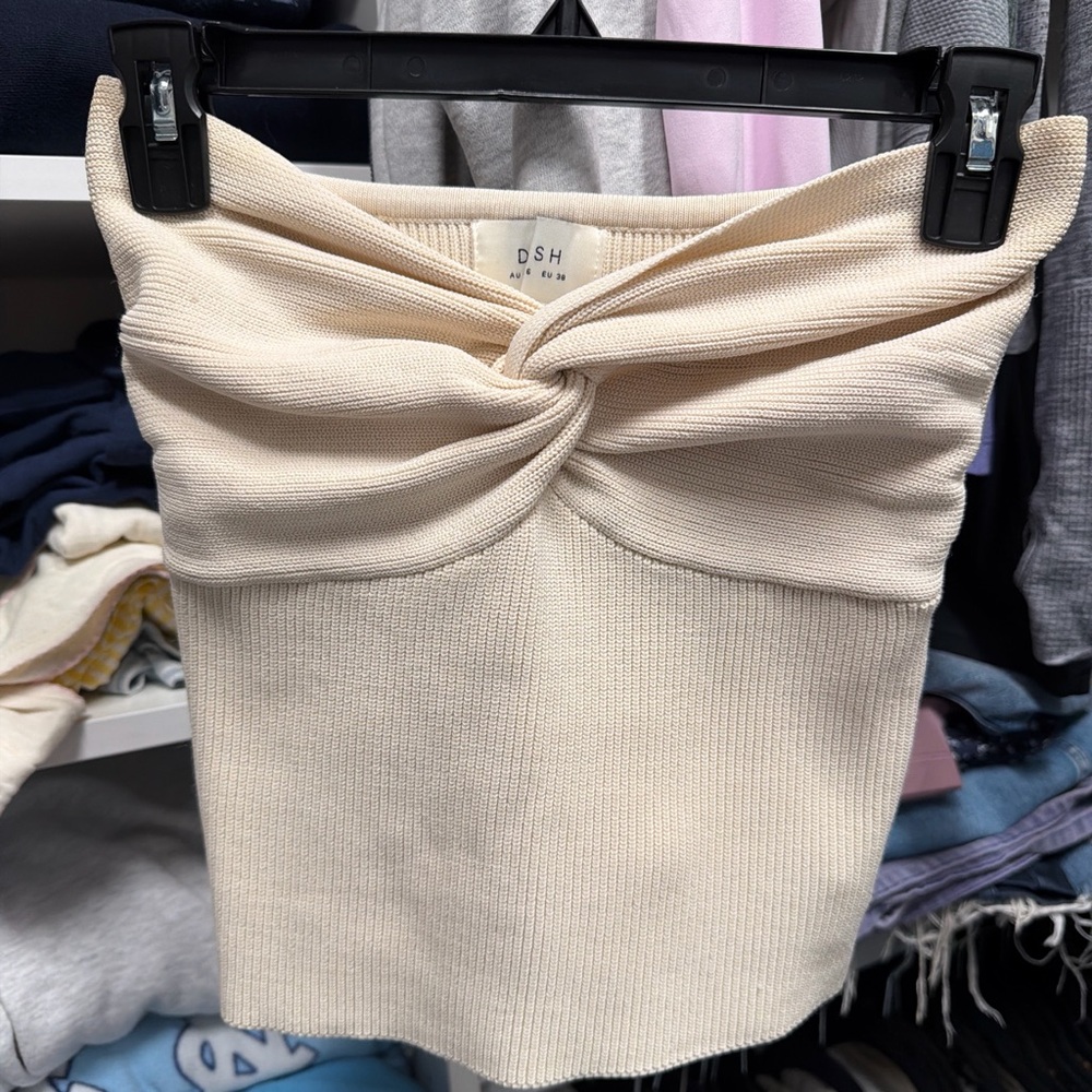DISSH Cream Twisted Ribbed Knit Camisole